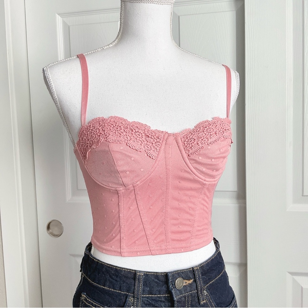 Pink Lace Trim Underwire Bustier Crop Top